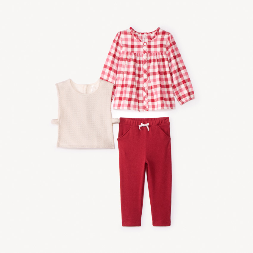 Ensemble 3 pièces avec tunique et pull + pantalon pour bébé fille