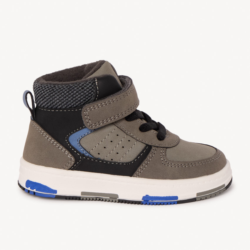 Bottillons taupe à col velours avec lacets et velcros pour bébé garçon  