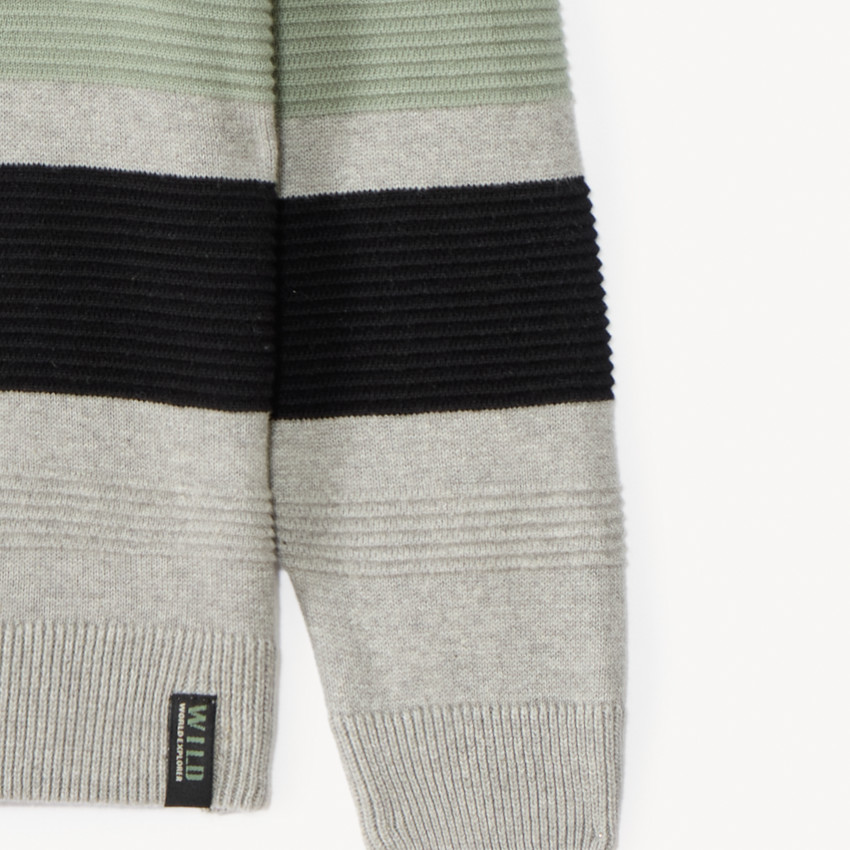 Pull à col châle en tricot rayé pour garçon 