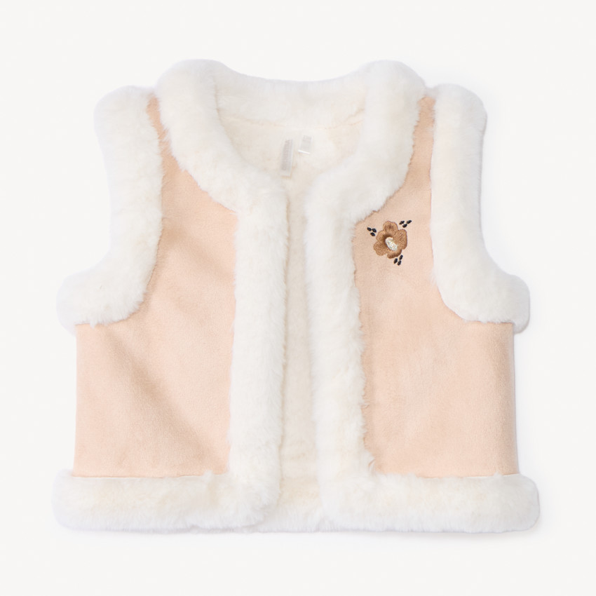 Gilet sans manches en suédine brodé et sherpa pour bébé fille