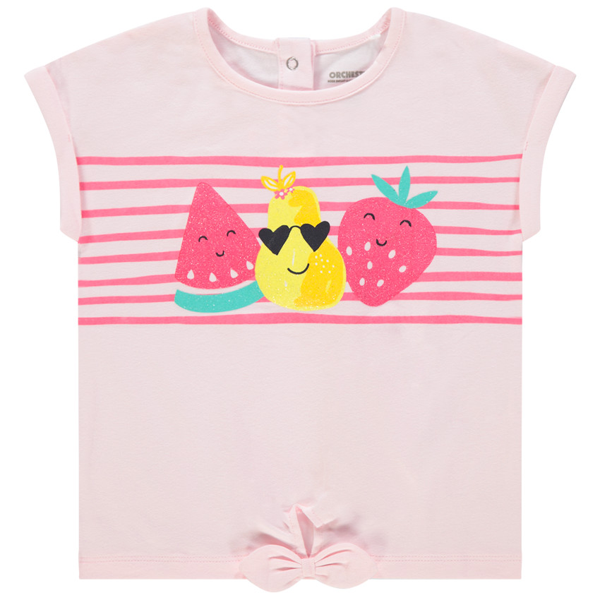 T-shirt manches courtes en coton bio print fruits pailletés