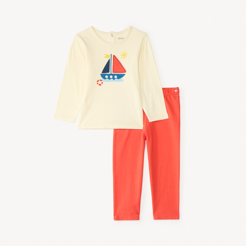 Set de pyjama 2 pièces broderie bateau pour bébé garçon (avec finitions différentes selon l'âge) 