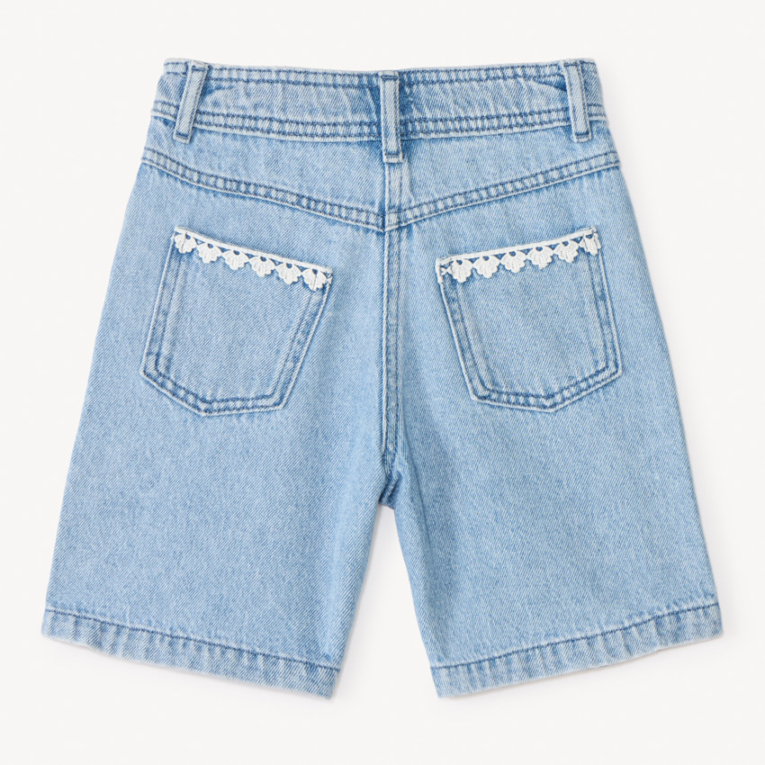 Short long en jean à broderie avec taille ajustable pour fille 