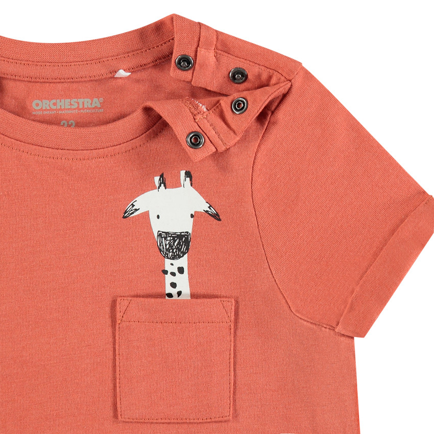 T-shirt manches courtes à poche et print girafe 