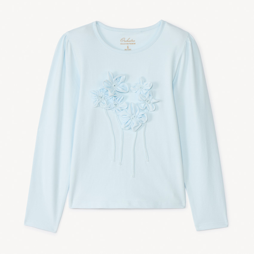 T-shirt manches longues à fleurs 3D pour fille 