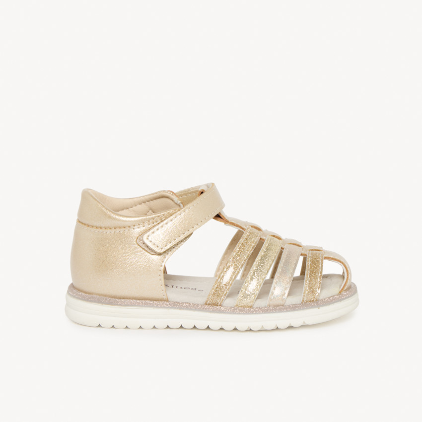 Nu-pieds en cuir dorés à paillettes pour bébé fille 