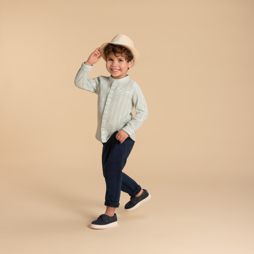 Chemise manches longues rayée à col mao pour bébé garçon 