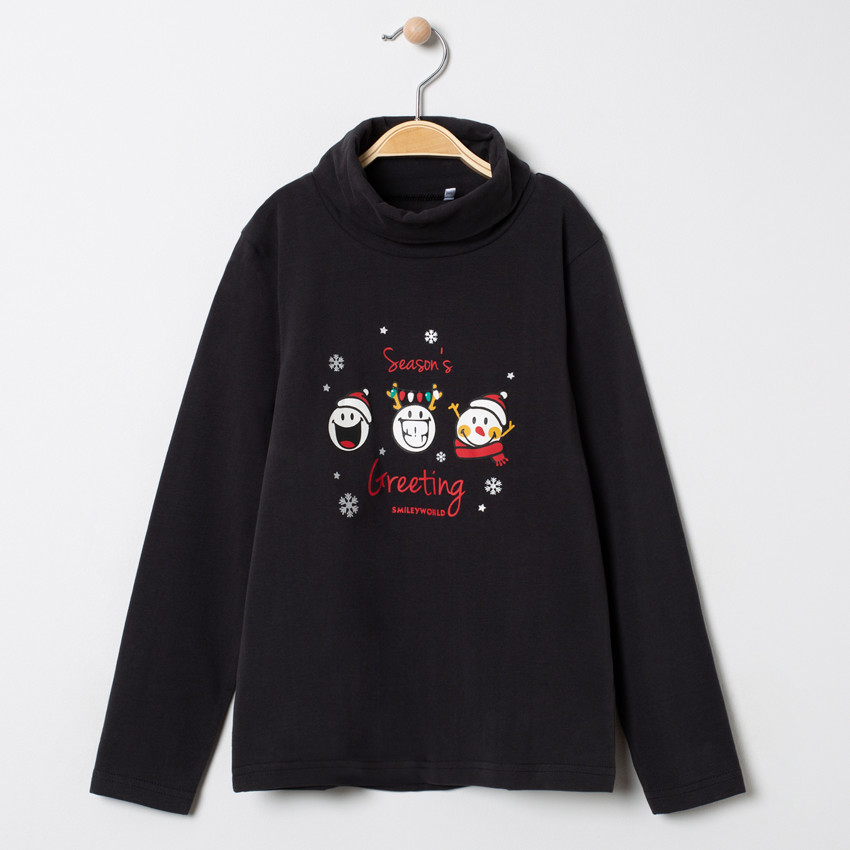 Sous-pull col roulé en coton bio print SmileyWorld esprit Noël 