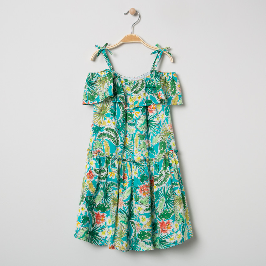 Robe à épaules dénudées et imprimé floral Main Robe à épaules dénudées et imprimé floral