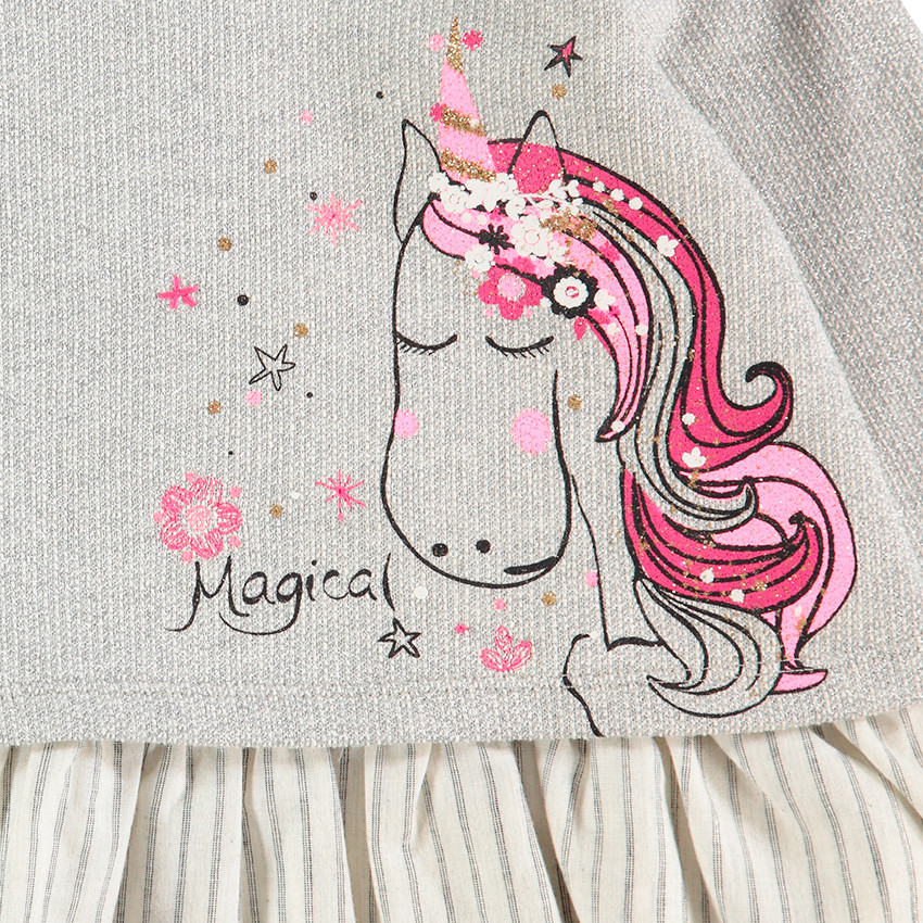 Robe manches longues effet 2 en 1 en maille avec print licorne 