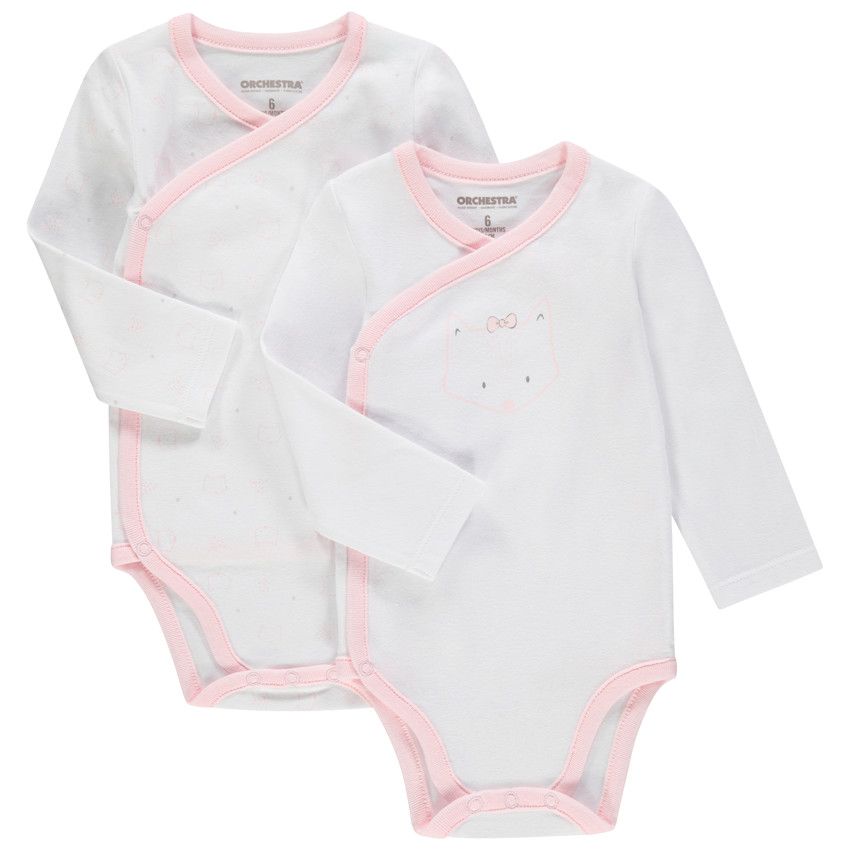 Lot de 2 bodies manches longues en coton imprimés chats 