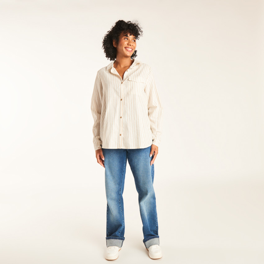 Chemise manches longues de grossesse et d'allaitement rayée avec poche 