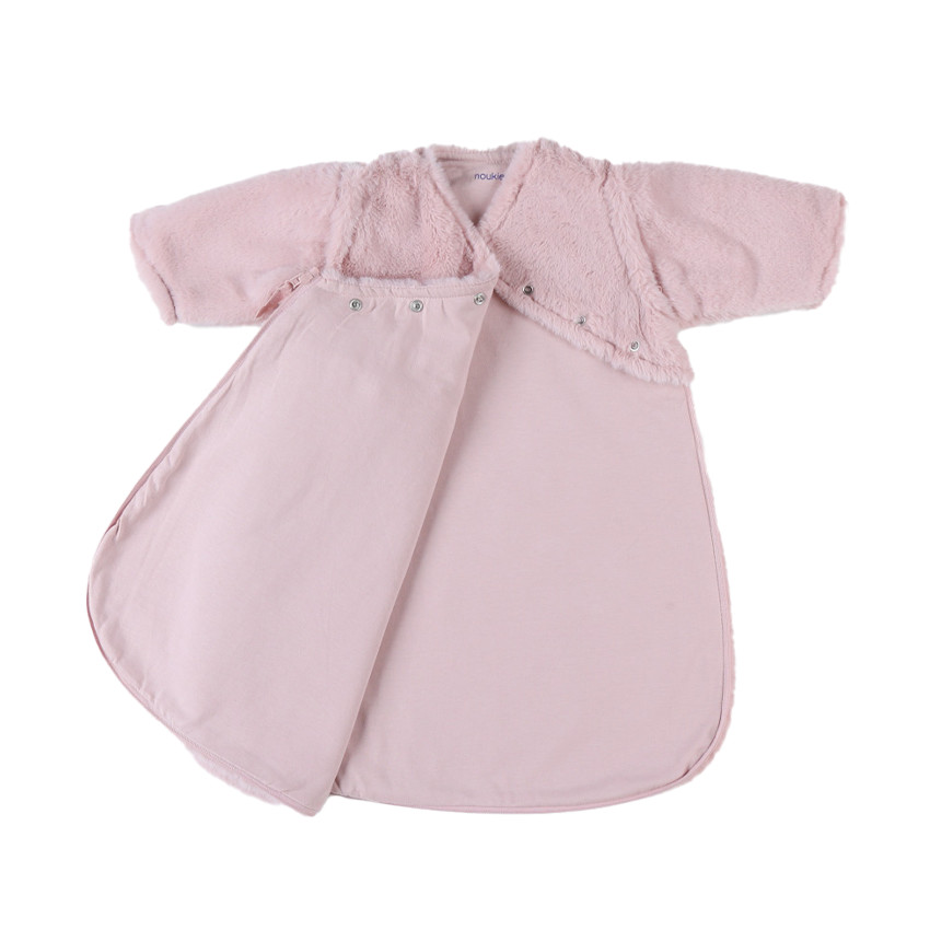 Gigoteuse à manches amovibles en fausse fourrure 50 cm rose poudré 