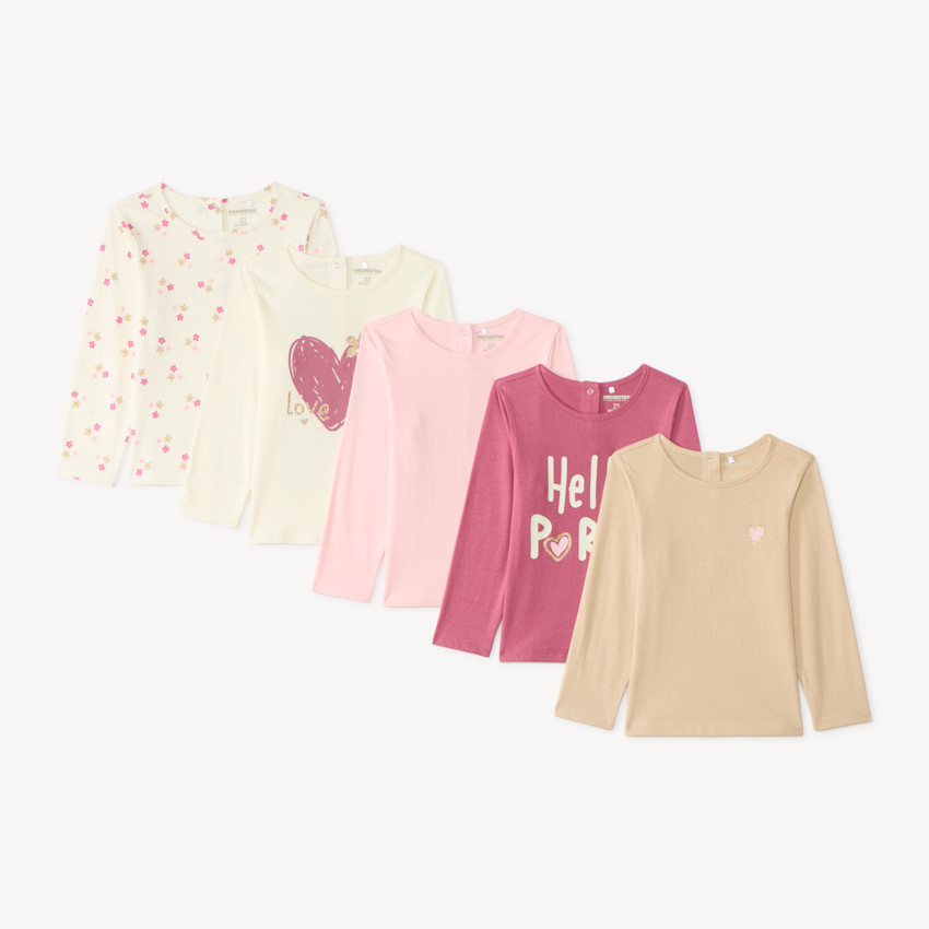 Lot de 5 t-shirts manches longues bébé fille print fantaisie