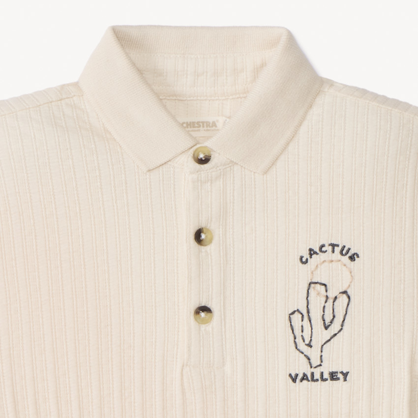 Polo manches courtes maille côte cactus brodé pour garçon 