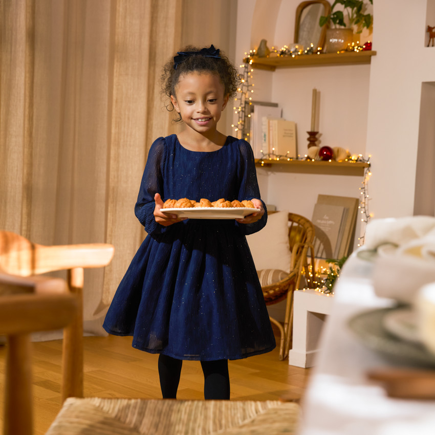 Robe de fête manches longues en crêpe pailletée pour fille 
