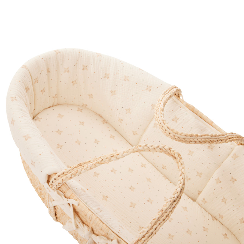 Couffin en osier avec habillage en tetra imprimé écru - Ecru (Combelle) - Image 1