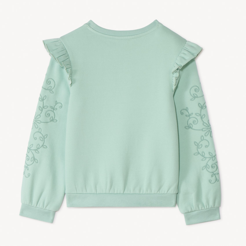 Sweat molleton brodé et volanté pour fille 
