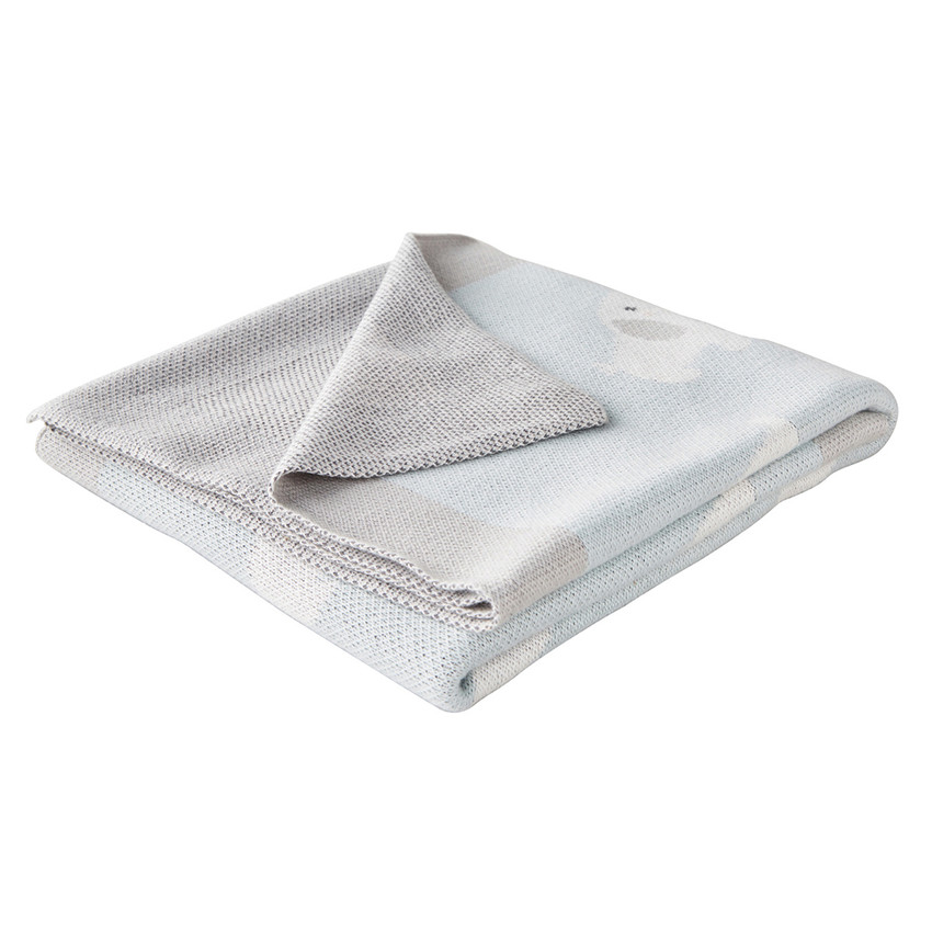 Couverture tricotée en jacquard Bio Anna et Milo 75 x 100 cm - Gris/Vert Pâle 