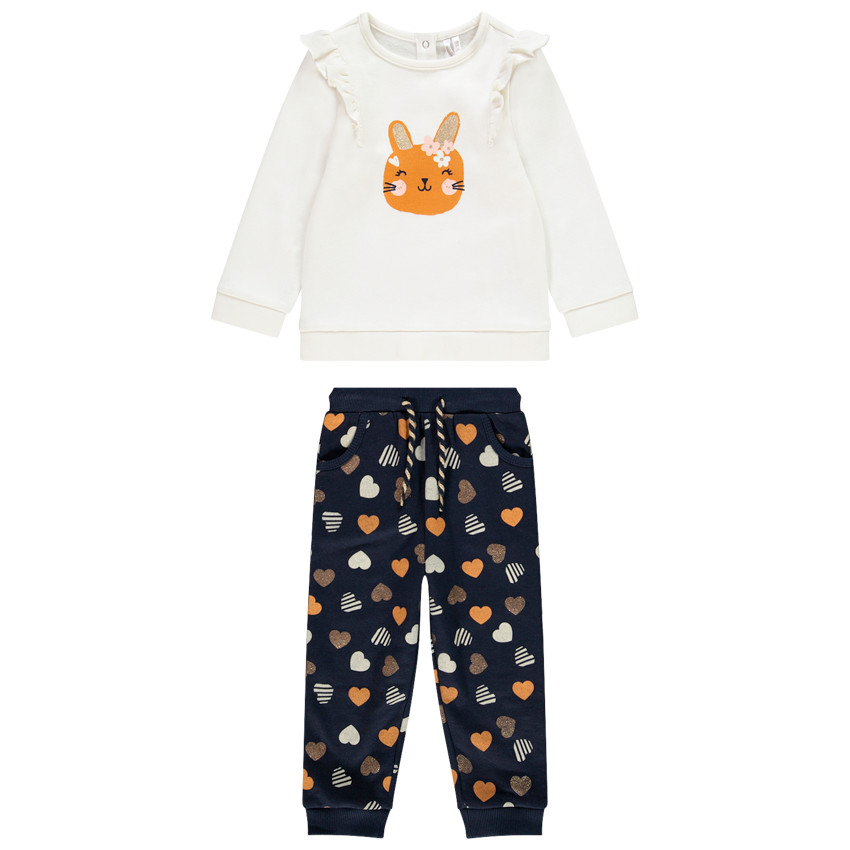 Jogging en molleton print lapin et coeurs pour bébé fille  