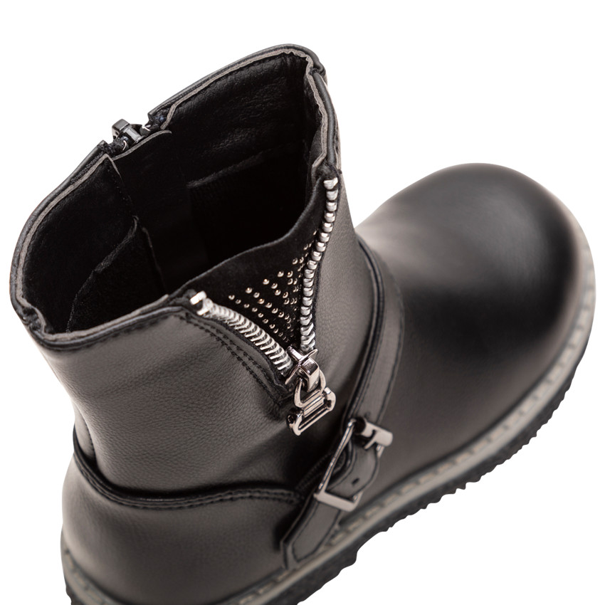 1/2 bottes effet cuir avec zip et strass fantaisie 