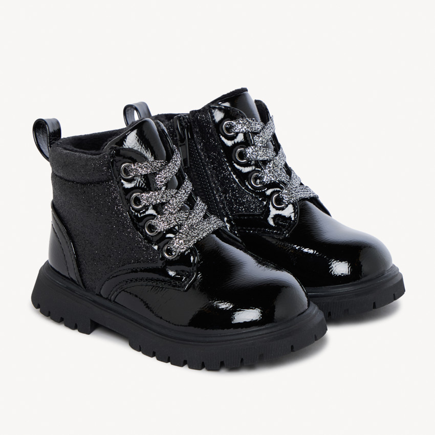 Bottines vernies et pailletées à zip pour bébé fille 