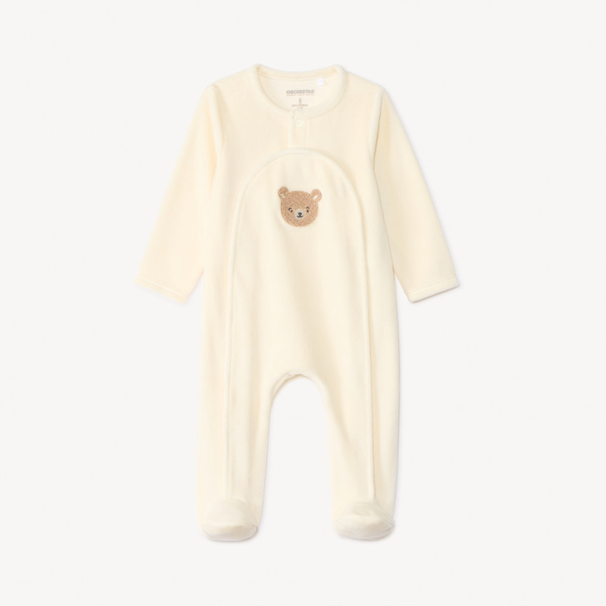 Dors-bien en velours avec patch ourson pour bébé