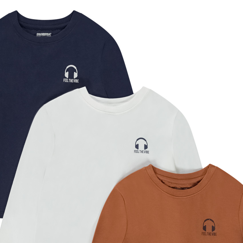 Lot de 3 t-shirts manches longues en jersey print casque pour garçon 