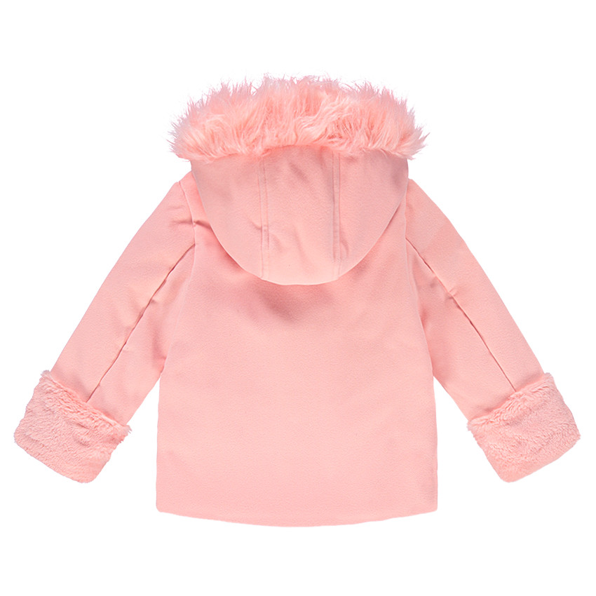Manteau à capuche en drap de laine doublé sherpa  
