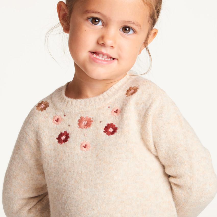 Robe bébé fille en tricot à fleurs brodées et manches longues 