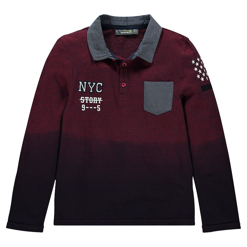 Junior - Polo manches longues effet dégradé avec détails en chambray 