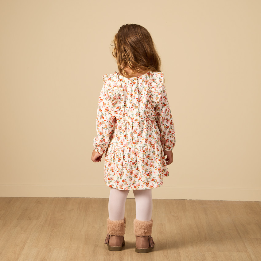 Robe manches longues volantées imprimé fleurs pour bébé fille 