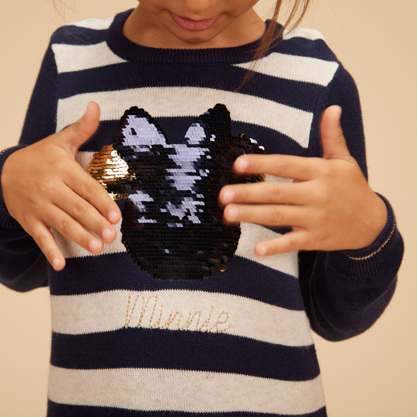 Robe rayée print Minnie Disney en sequins magiques pour fille 