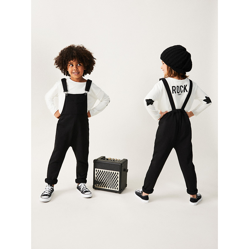 Salopette longue en coton à étoiles brodées sur les genoux 