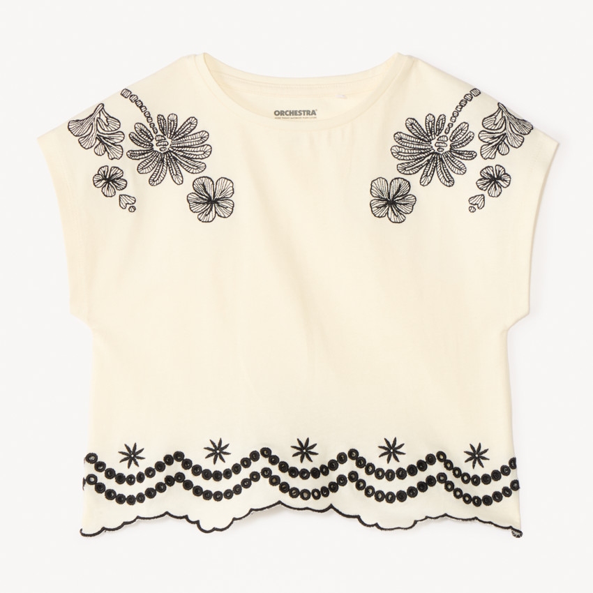 T-shirt manches courtes broderie fleurs pour fille