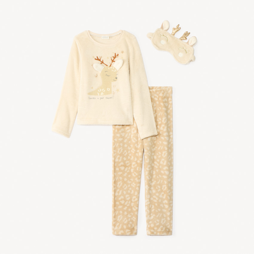 Set pyjama 3 pièces renne fantaisie avec cache-œil pour fille