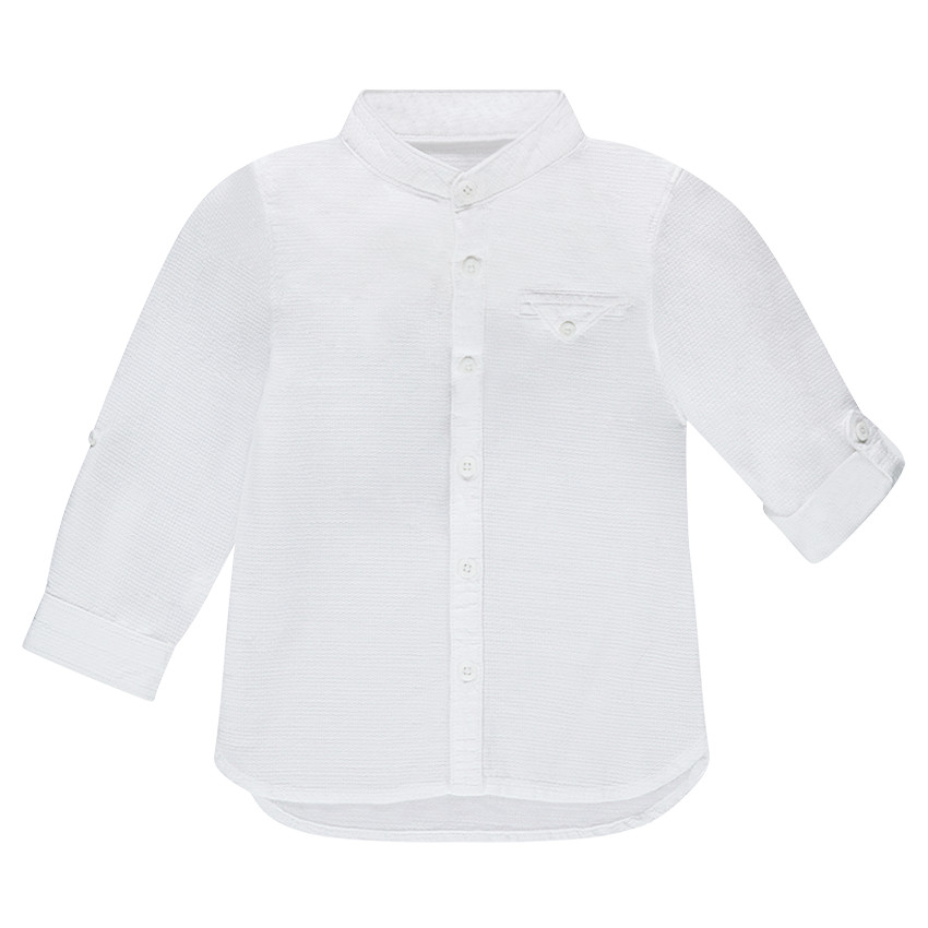 Chemise manches longues col mao en coton façonné 