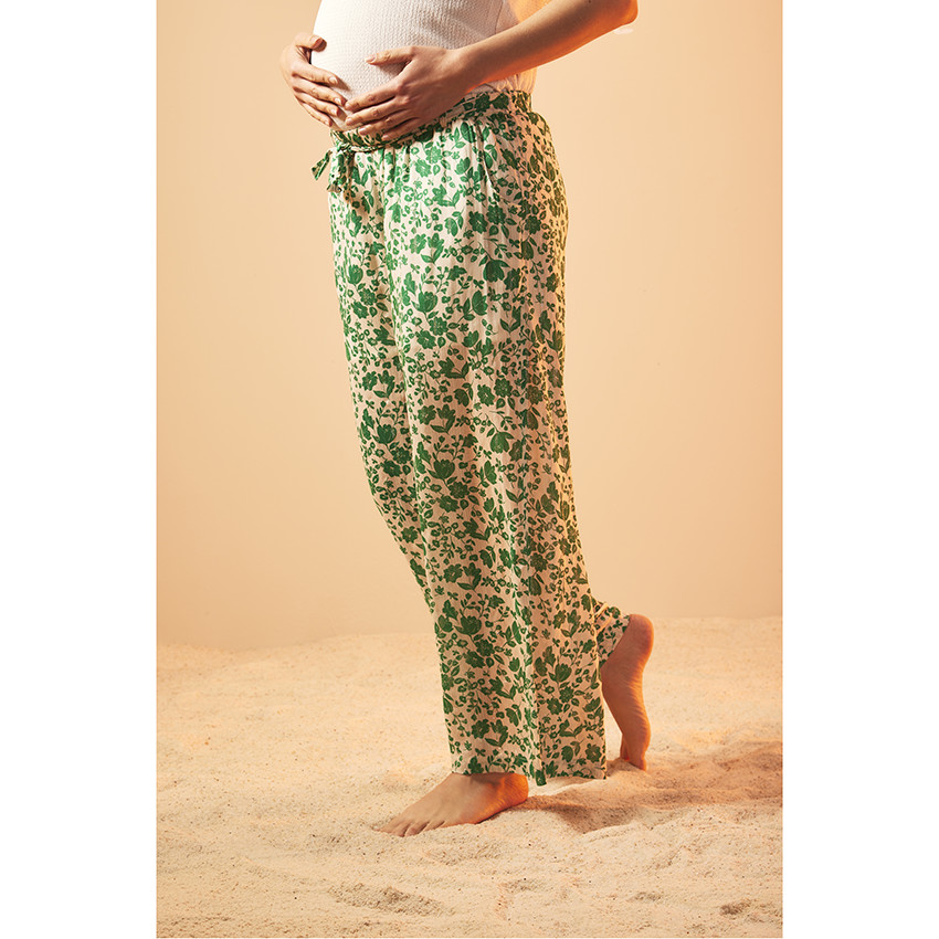pantalon fluide et large imprimé floral pour femme - vert