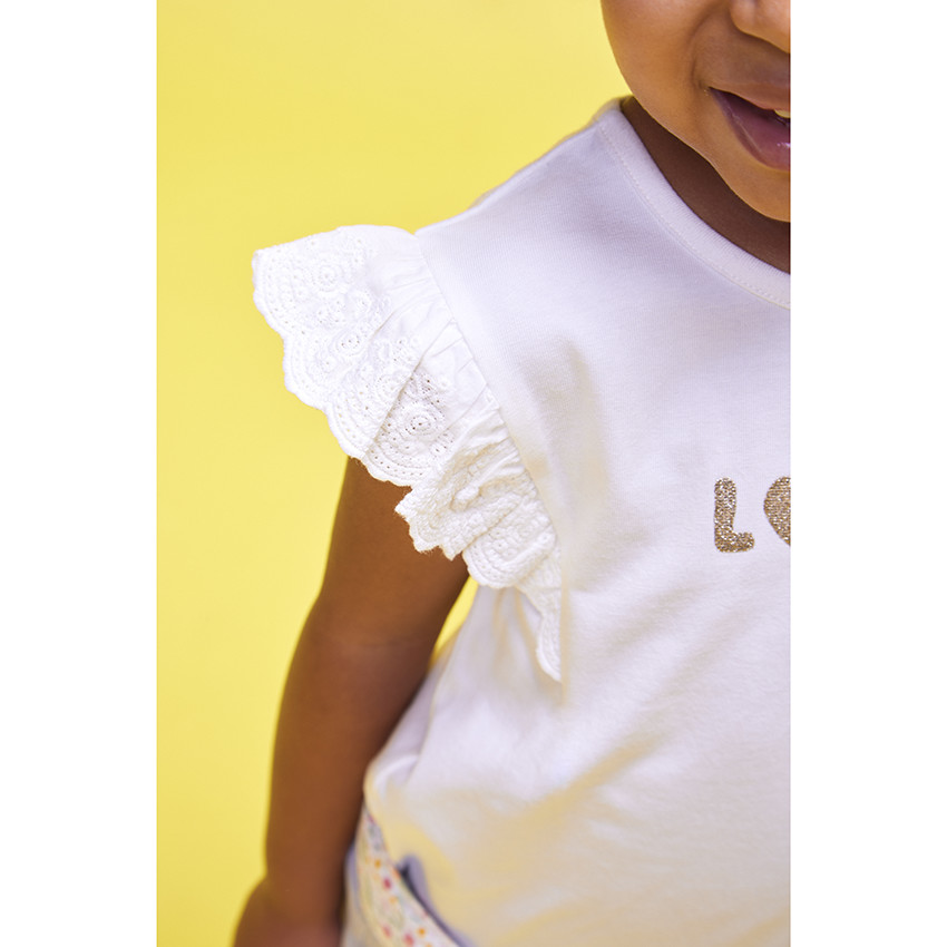 T-shirt manches courtes volantées en jersey avec print glitter pour bébé fille 