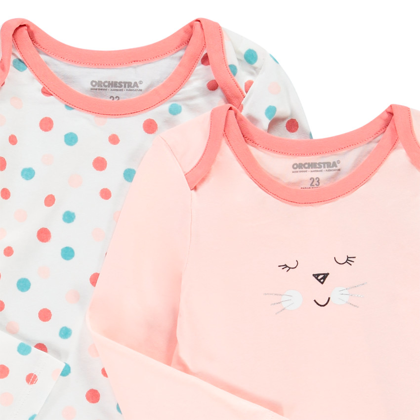Lot de 5 bodies manches longues imprimés en coton pour bébé fille 