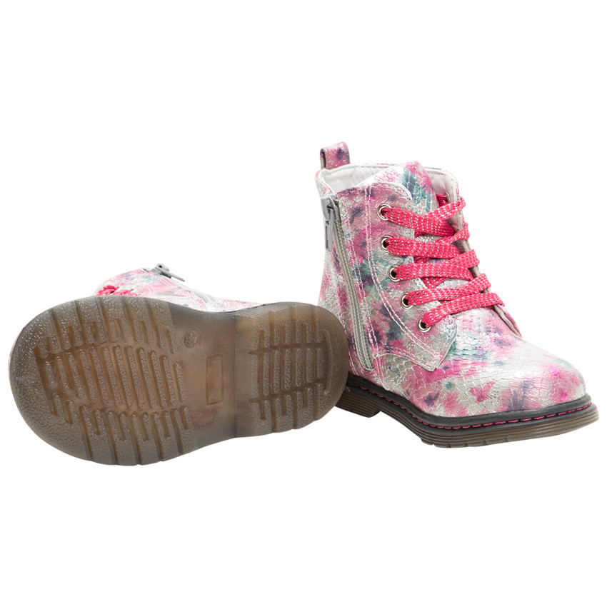 Bottillons hauts texturés imprimés all-over à lacets et zip  