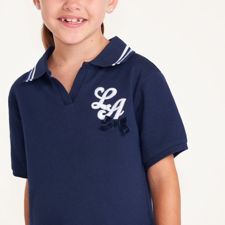 Robe écolière fille à manches courtes avec broderie "LA" 