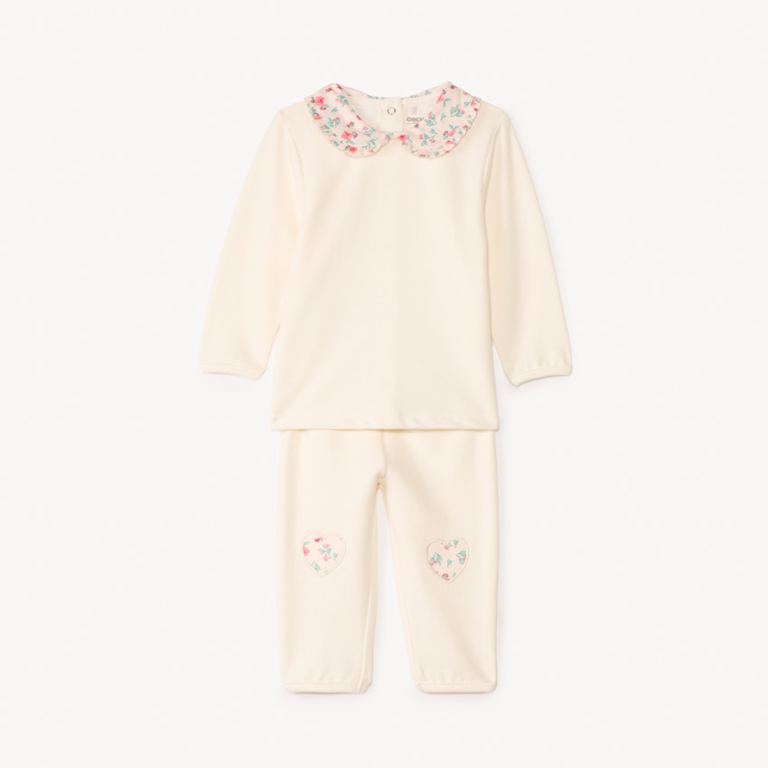 Ensemble 2 pièces unis à détails fleuris pour bébé fille 