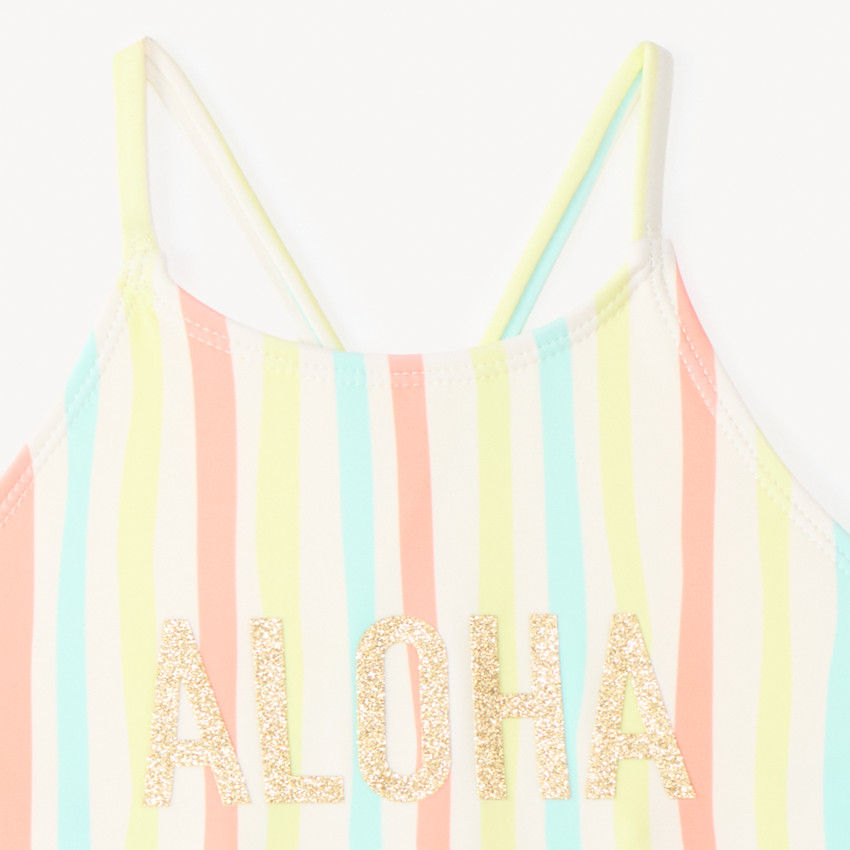 Maillot de bain 1 pièce dos nu à rayures pour fille  