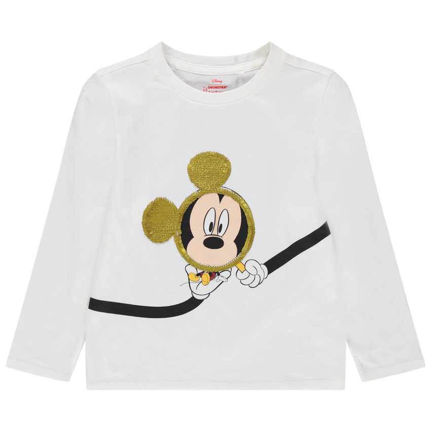 T-shirt manches longues en jersey print Mickey Disney et sequins magiques 