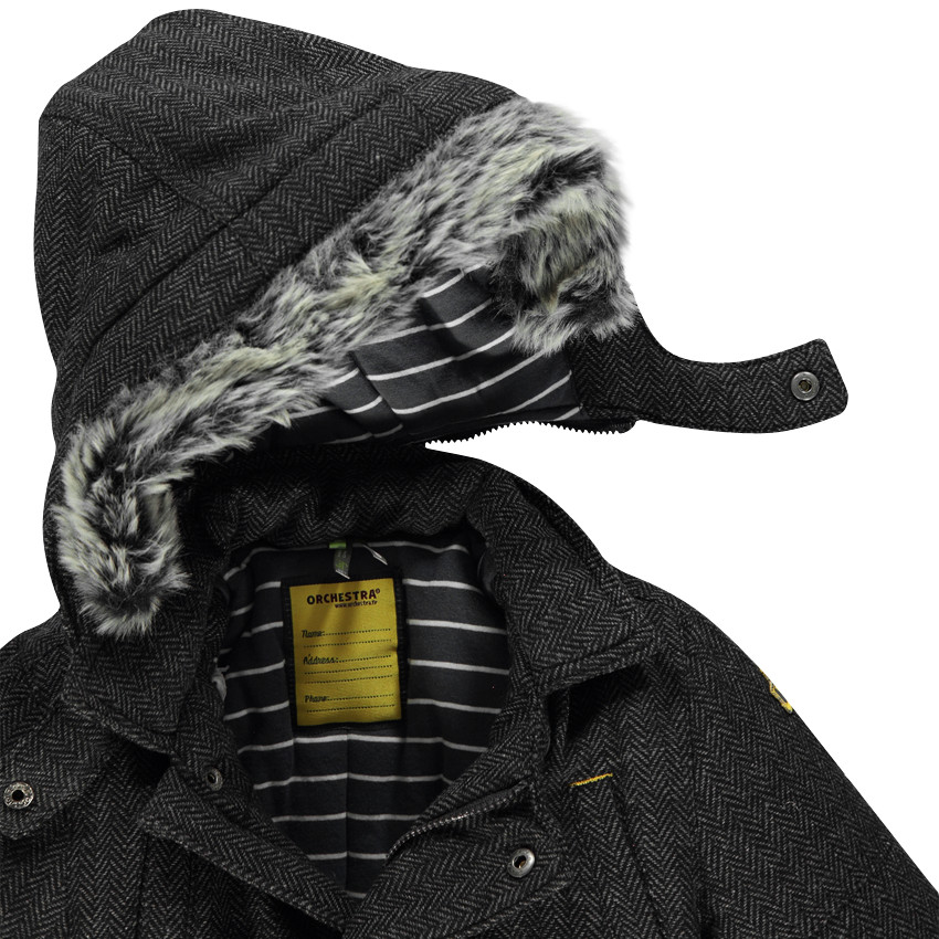 Caban à capuche et fourrure amovibles avec badges patchés 