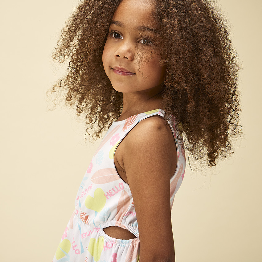 Robe sans manches ajourée imprimé exotique pour fille 