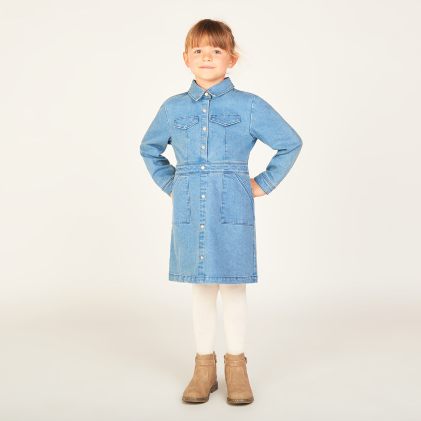 Robe manches longues en jean esprit worker pour fille