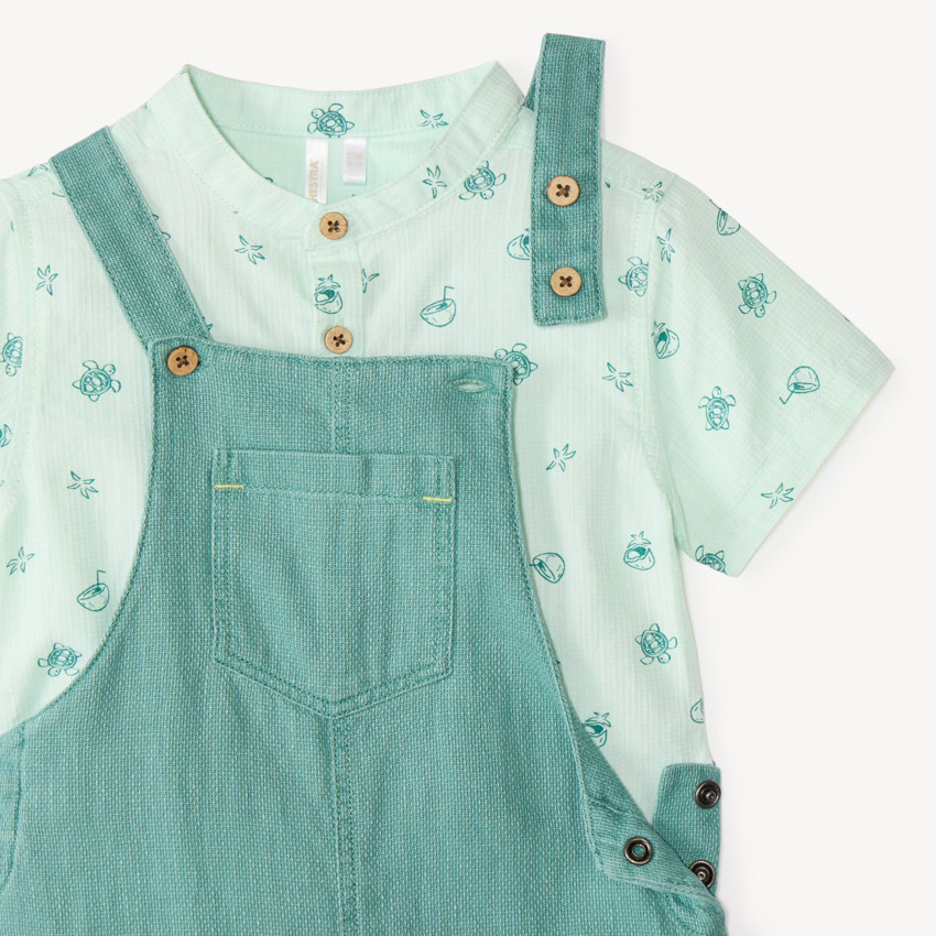 Ensemble court 2 pièces chemise col mao et salopette pour bébé garçon  