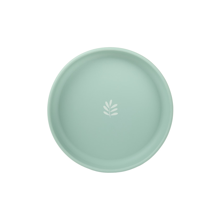 Assiette ronde en silicone à rebord et motif végétal 